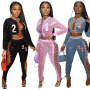 New High-Waist Pants Printed Sexy Sweater Fleece Sweater Long-Sleeved Straight Yoga Temperament Commuter Sequined Two-Piece Set