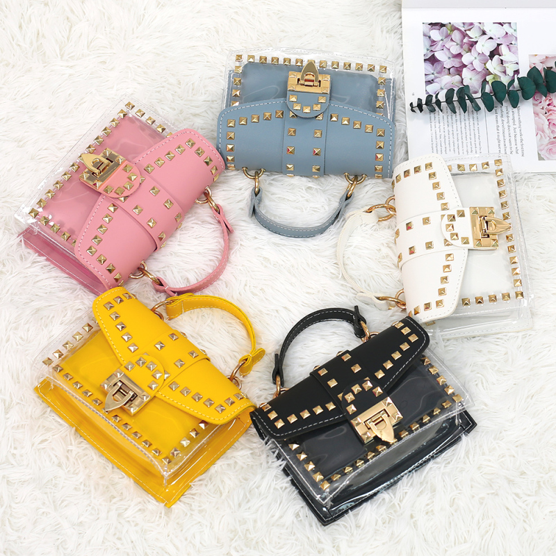 2021 Wholesale Ins Fashion Transparent Shoulder Handbag Pvc Jelly Rivet Bags Women Hand Bags Ladies Purses Handbags Girl