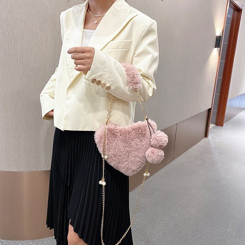 Fashion chain fur heart shape ladies women handbag designer handbags famous brands luxury handbags for women