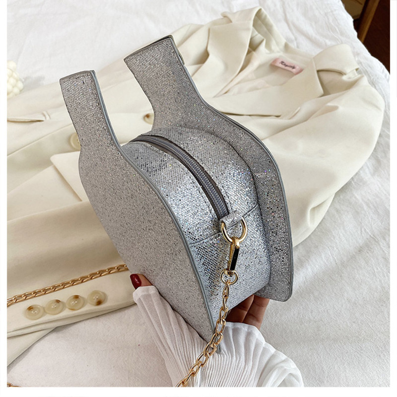 Creative Fun Laser Sequin Wine Bottle Bag Cross body bag Handbags 2020 Ins Ins New Embroidery Letter Women Shoulder Bag Handbag