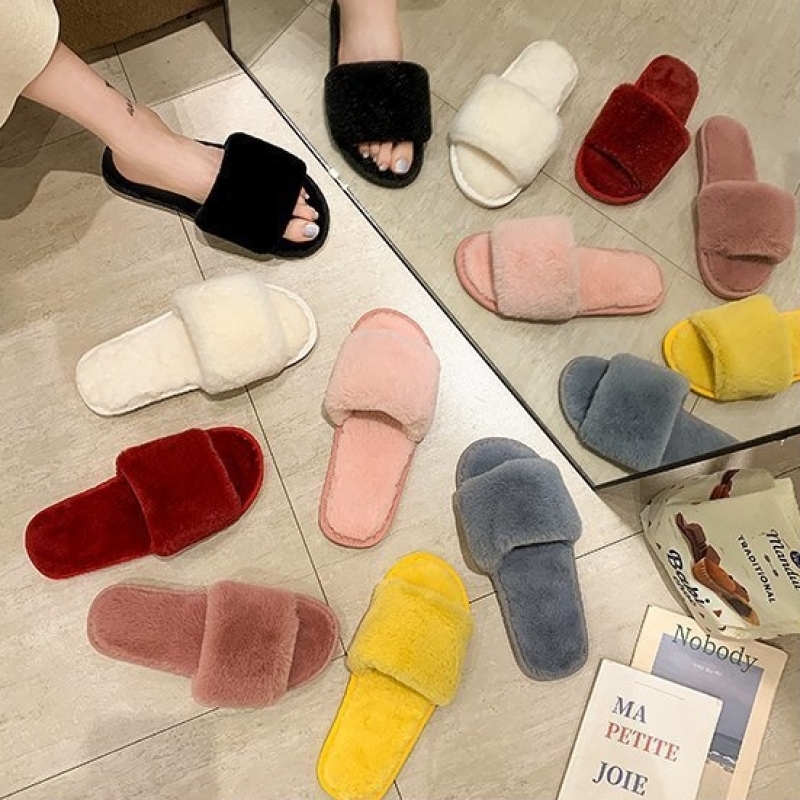 New Hot Selling Indoor Home Fluffy Plush Slippers In Autumn And Winter Large Size Slippers Cotton Wool Slippers Women