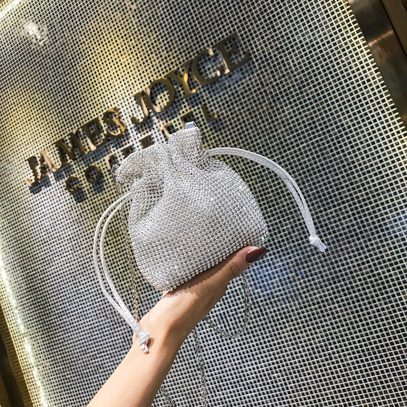 Ins Simple Rhinestone Bucket Bag Lady Bag 2021 New Fashion Texture Chain Messenger Bag Handbag For Woman