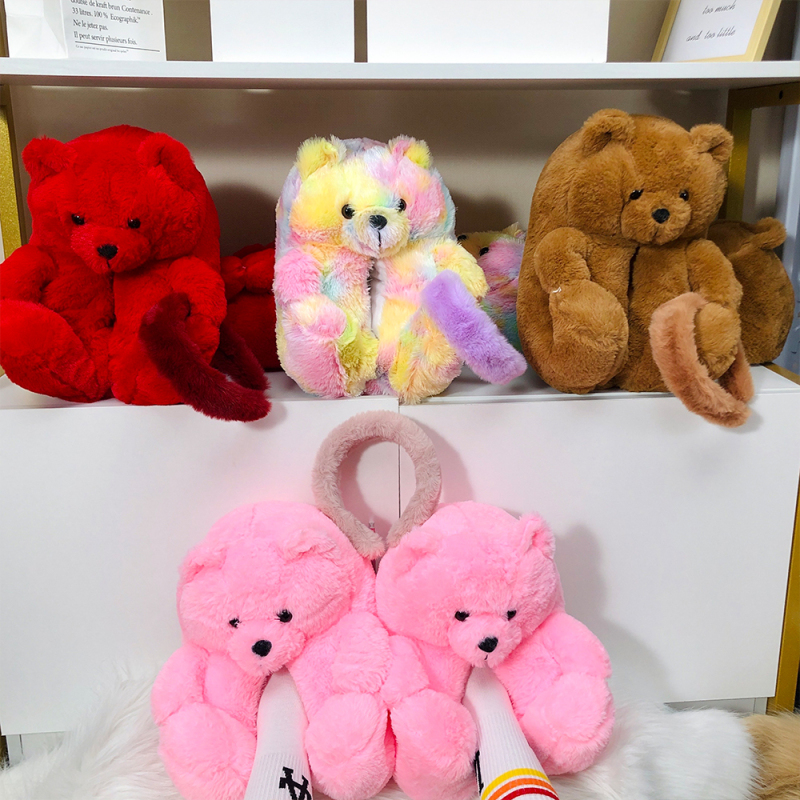Plush Headband Accessories And Fur Bear Slippers Set