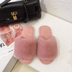 2021 New Fashion Cotton Slippers Women Open Toe Home Warmth In Winter Word Wool Slippers Winter Floor Plush Women's Slippers