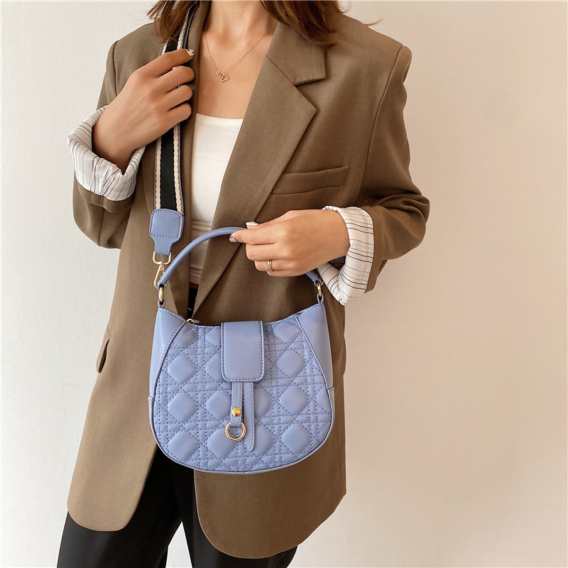 2021 New French All-Match Wideband Handbags Crossbody Bag Rhomboid Thread Texture Bags Women Ladies Purses And Handbags