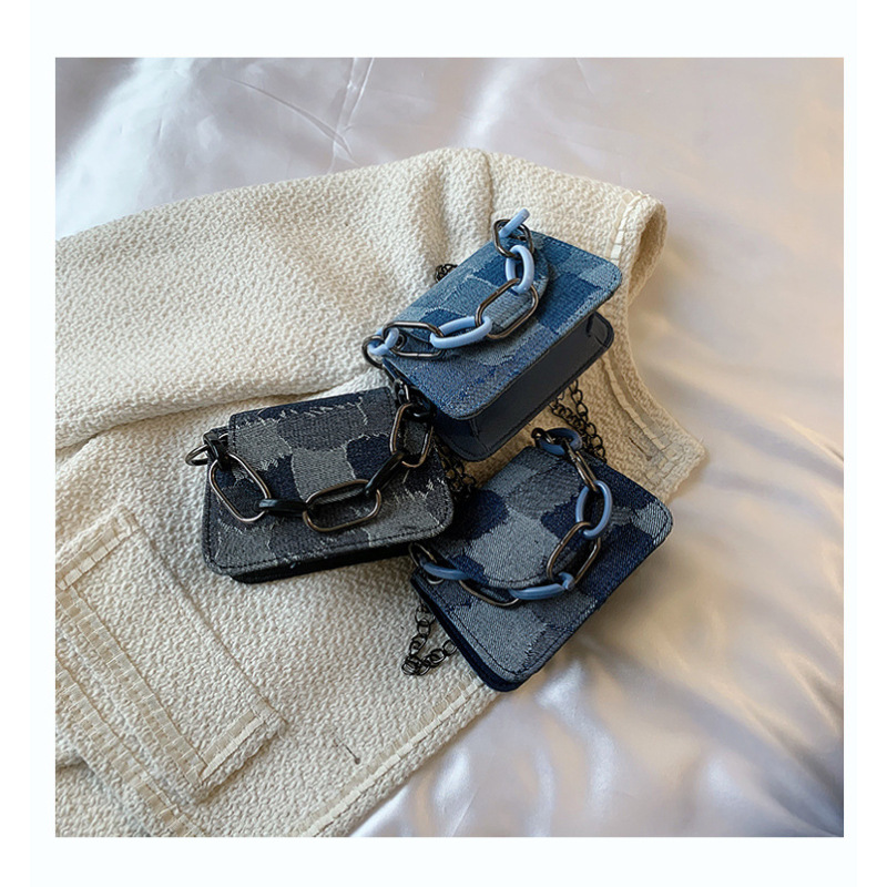 Ins Japanese Denim Canvas Handbags Ladies Crossbody Bag 2021 New Literary & Artistic Retro Lattice Chain Purses And Handbags