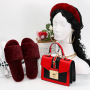 Winter Three-Piece Set Headband Headwear And Plush Slippers And Leather Hardware Lock Bag