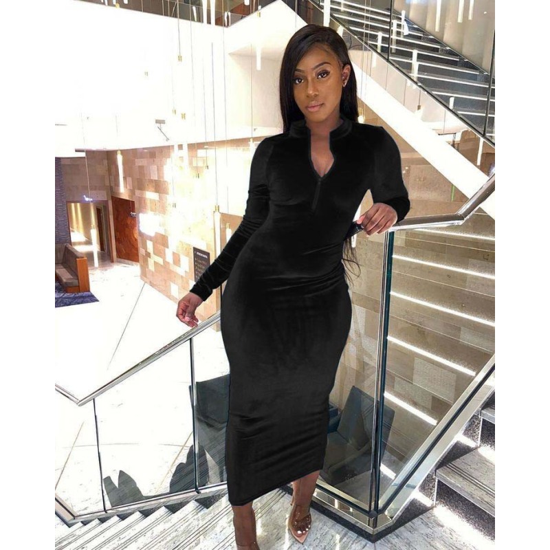 Fall New Ebay Amazon Independent Station European And American Women'S Hot Sale Korean Velvet Long-Sleeved Dress Pullover