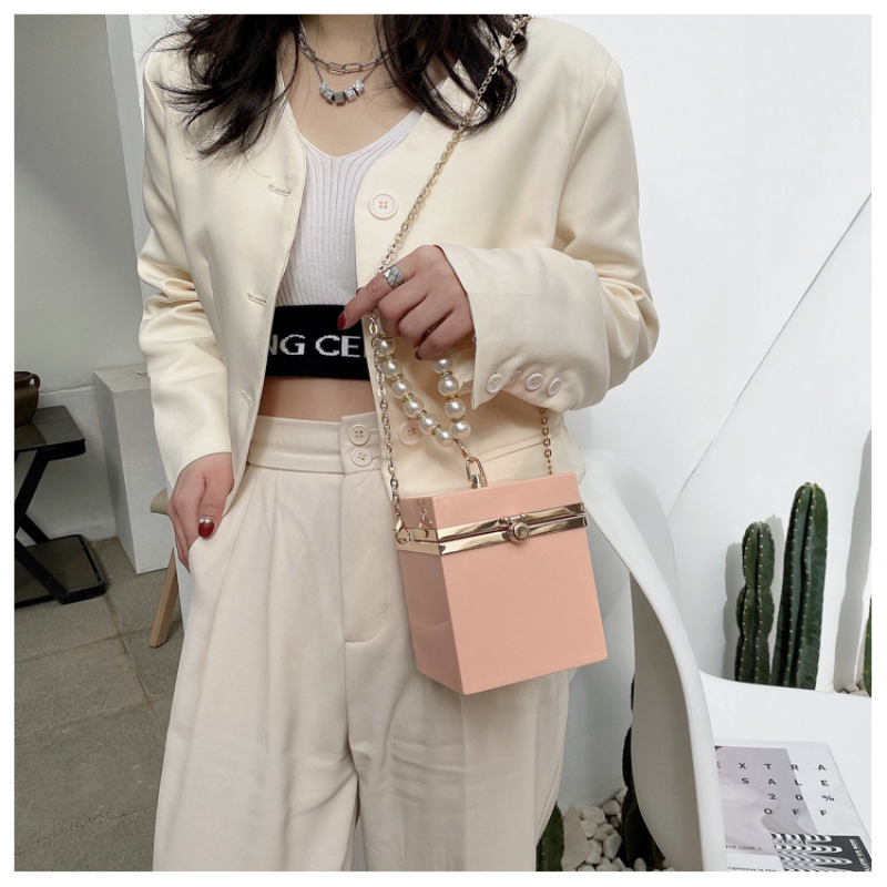 Popular Pearl Chain Acrylic Box Bag Fashion Shoulder Handbags Hand Bags Women Handbags Ladies Purse