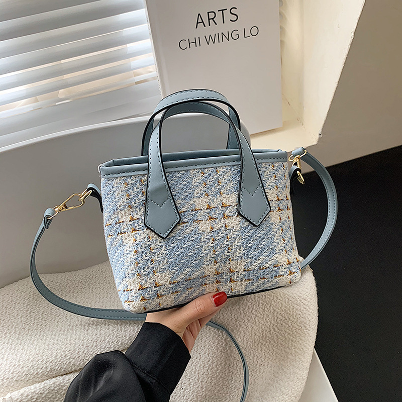 Checked Bucket Bag Woolen Wool Handbag Women's Bag