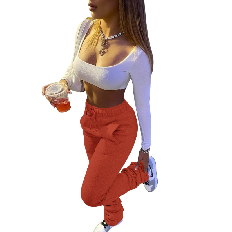 New Thickened Sweater Pants Women'S Sports Casual Pants Women'S Drawstring Pile Pile Pants Explosion Models With Pockets