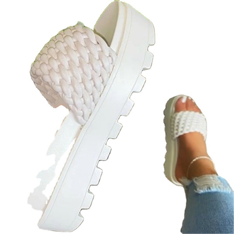 Summer 2021 Candy Color Thick-soled Knit Slide Slippers Chunky Heel Fashion Women Platform Sandals