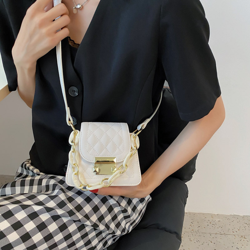 Lingge Leather Solid Color Diagonal One-Shoulder Picture Bag