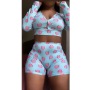 American Flag Independence Day European And American Women'S Printed Long Sleeve Shorts Set Two Piece Set