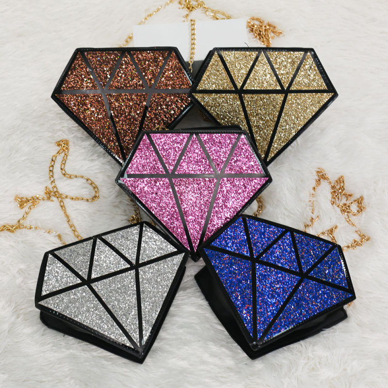 New arrival designer diamond shape small bling purse women hand bags luxury ladies purse handbags for women