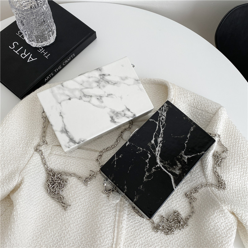 2021 New European And American Retro Marble Pattern Box Bag Ins Fashion Chain Shoulder Bag Ladies  Handags
