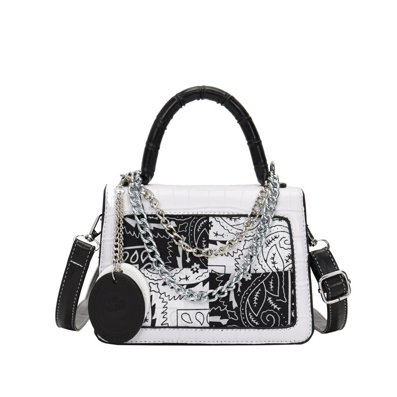 Ins New Black And White Contrast Printing Chain Handbags For Women 2021 New Crocodile Pattern Crossbody Bag Women Shoulder Bag