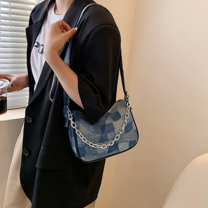 Korean Trendy Simple Ladies Grid Pattern Purses And Handbags Elegant Woman Chain Crossbody Bag Leather & Women Shoulder Bag