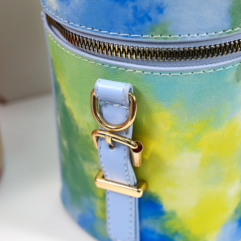 Colored Leather One-Shoulder Diagonal Ladies Bucket Bag