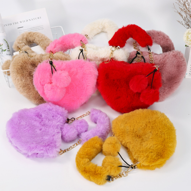 Ins Fun Creatibe Love Heart Shape Crossbody Handbags Autumn And Winter New Plush Purses And Handbags For Women