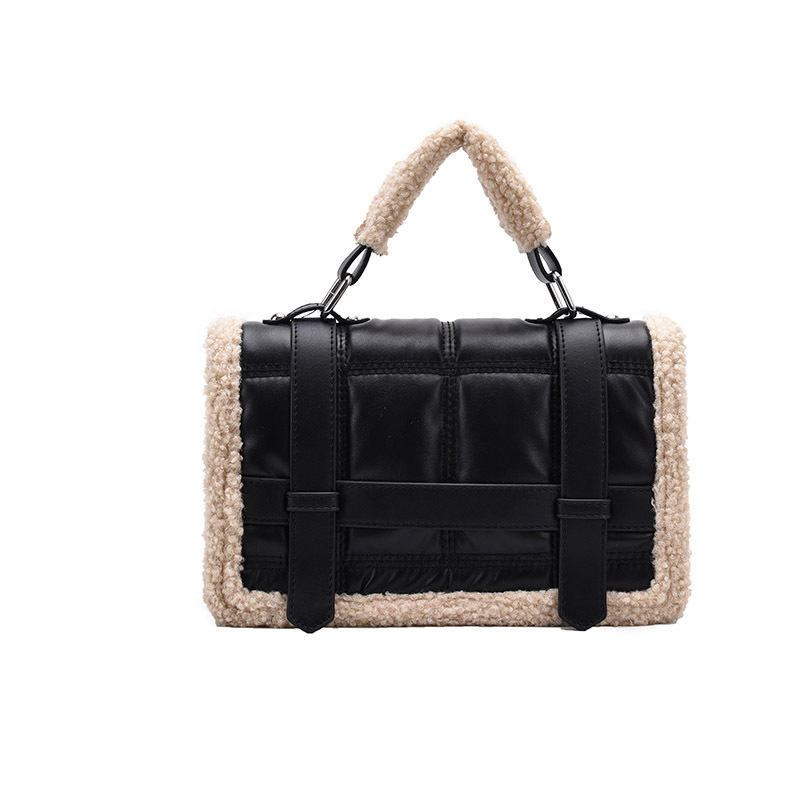 Ins New Trendy Ladies  Messenger Bag Autumn And Winter Fur Bag Stitching One-Shoulder Small Square Bag Fashion Handbag