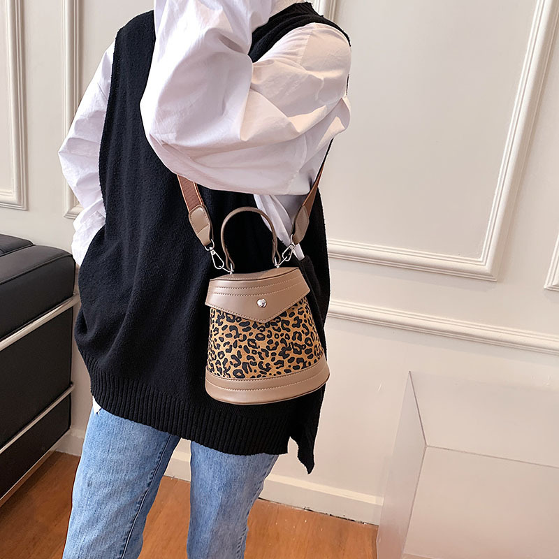 2021 Fashion Leopard Bag Handbag Women Pu Leather Small Female Shoulder Ladies Purse Bucket Handbags