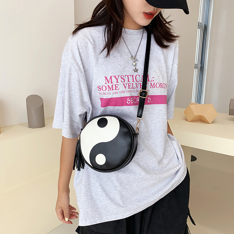Colorblock Leather One-Shoulder Diagonal Mini Ladies Round Bag