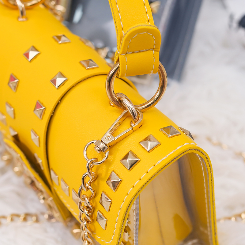 2021 Wholesale Ins Fashion Transparent Shoulder Handbag Pvc Jelly Rivet Bags Women Hand Bags Ladies Purses Handbags Girl
