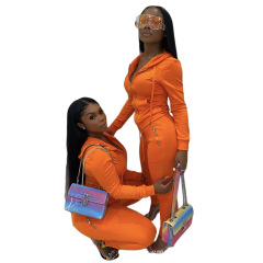 Amazon Wish Fall Hot Cross-Border European And American Women Solid Color Suit Personalized Zipper Sports Sweater Two-Piece Suit