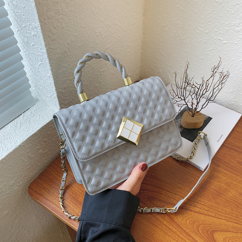 Diamond Texture Chain Simple Leather Messenger Bag Handbag