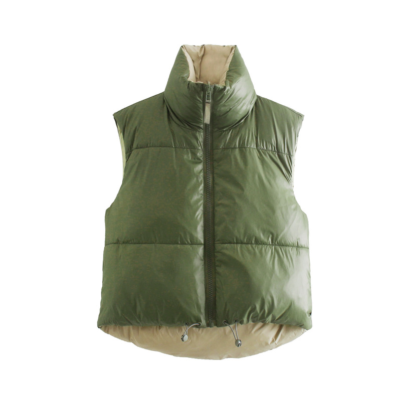 Fshion Spring And Autumn New Two-Color Double-Sided Cotton Jacket Vest Stand-Up Collar Short Waistcoat