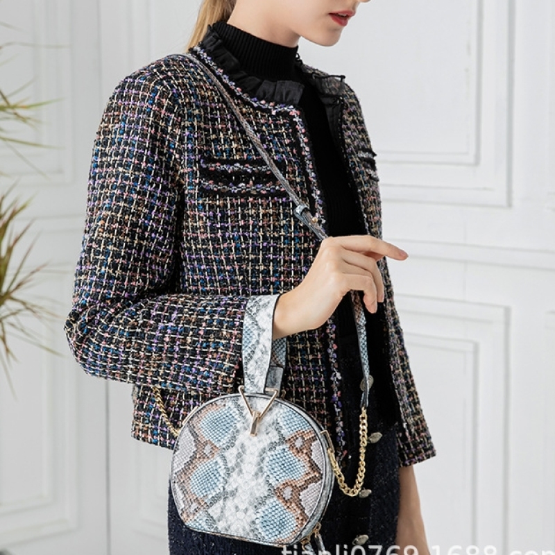 New Snake Pattern Small Round Bag Single Shoulder Messenger Fashion Personality European And American Style Chain Wmoen Handbags