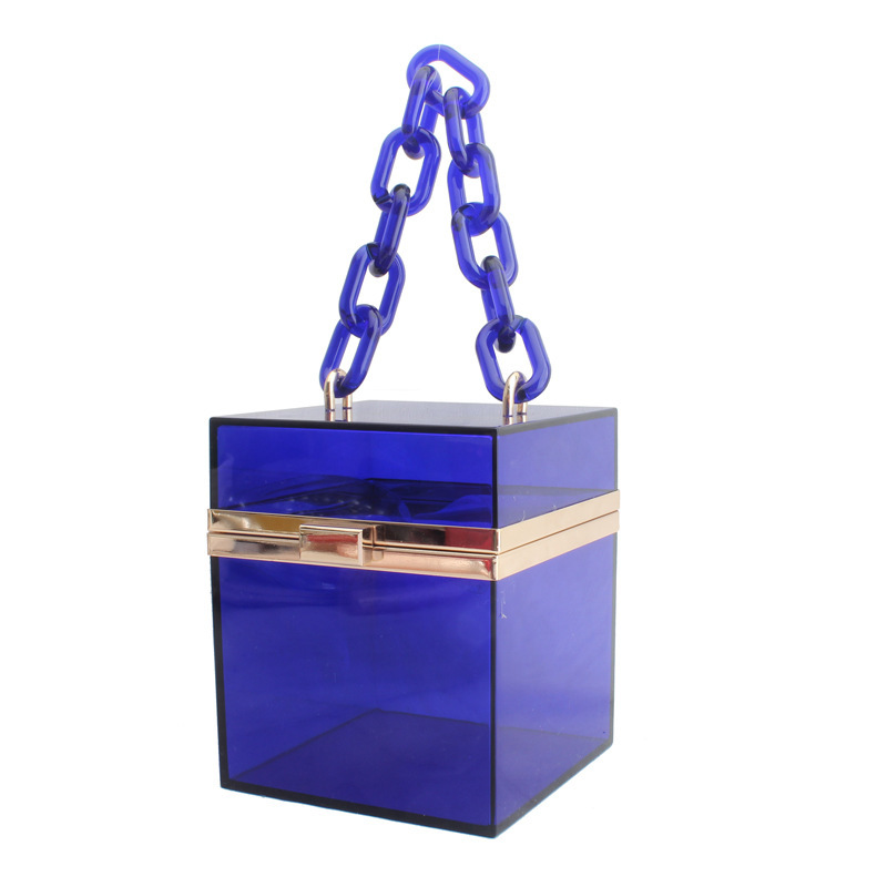Transparent acrylic clear color box shaped handbags women hand bags chain purses bags women handbags ladies
