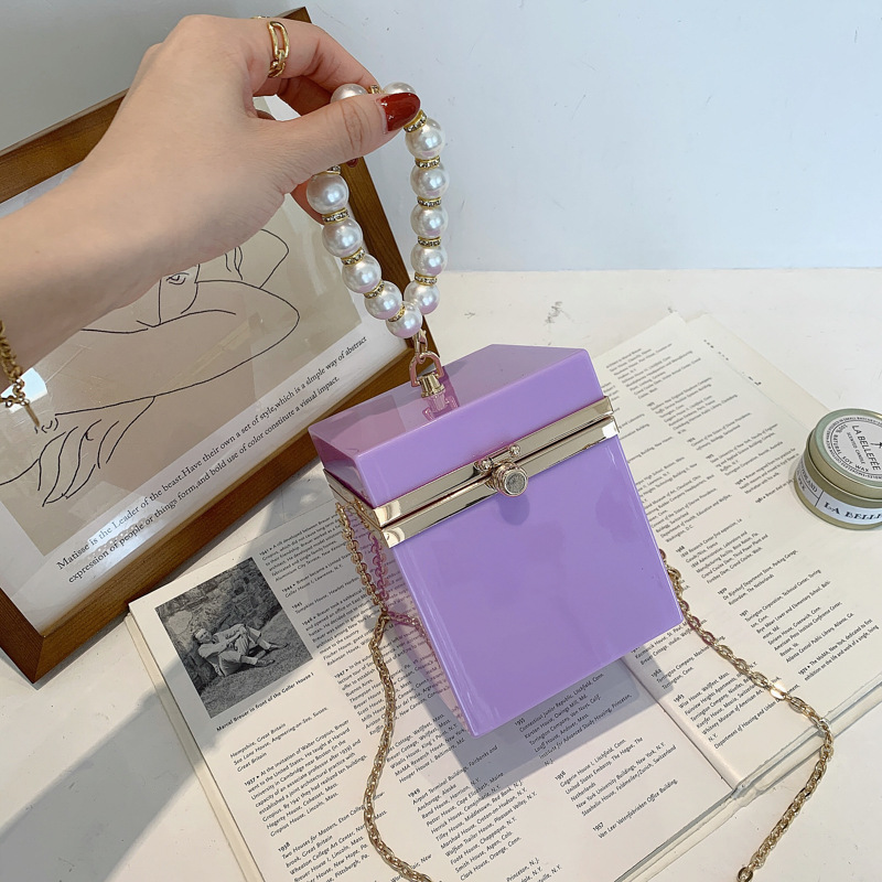 Popular Pearl Chain Acrylic Box Bag Fashion Shoulder Handbags Hand Bags Women Handbags Ladies Purse