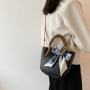Leather Bucket Bag Ladies Silk Scarf Handbag