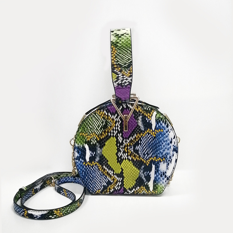 New Snake Pattern Small Round Bag Single Shoulder Messenger Fashion Personality European And American Style Chain Wmoen Handbags