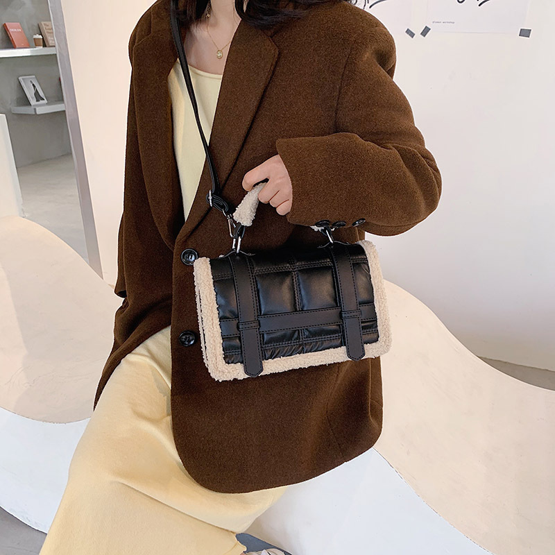 Ins New Trendy Ladies  Messenger Bag Autumn And Winter Fur Bag Stitching One-Shoulder Small Square Bag Fashion Handbag