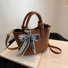 Leather Bucket Bag Ladies Silk Scarf Handbag