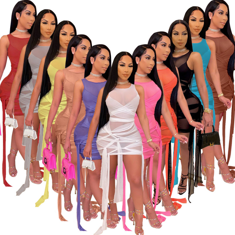 New Style Sexy Skinny sleeveless women dress short night club dress solid color ladies summer dresses 2021