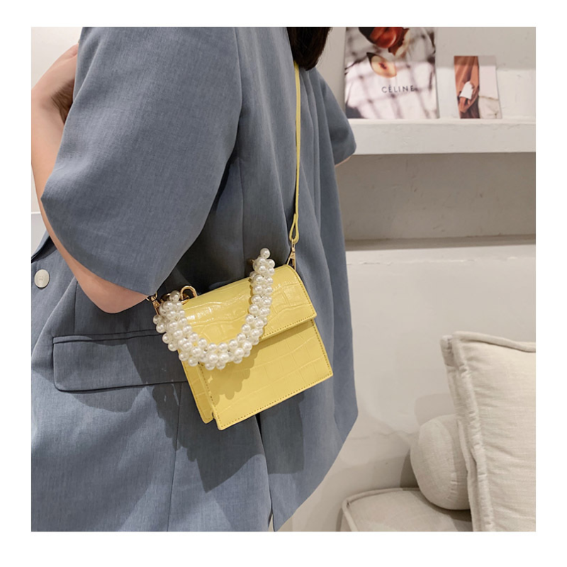 New style pearl chain crocodile pattern small square bag designer purses and handbags for women purses