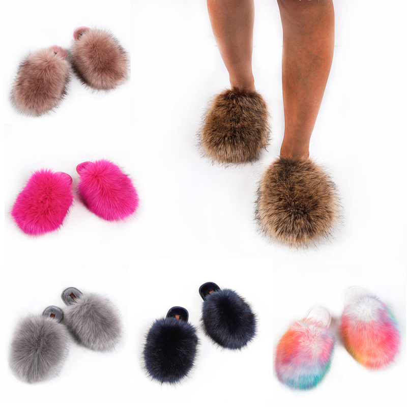 2021 New Imitation Fox Fluff Women'S Slippers Warm Feet In Winter House Slippers Ins Popular Colorful Fur Slippers