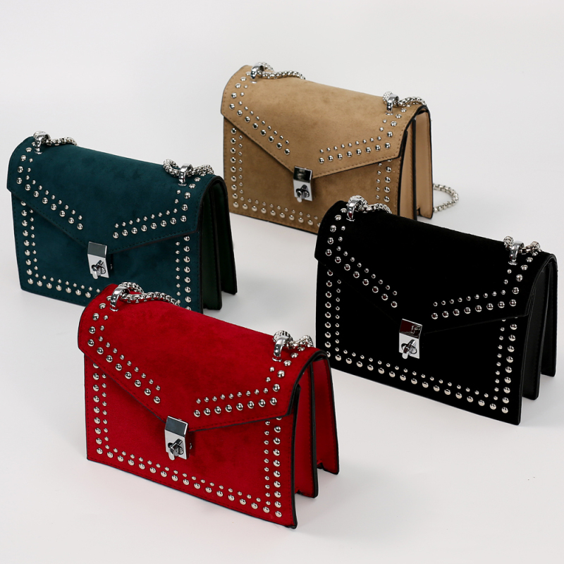 One-Shoulder Chain Rivet Solid Color Diagonal Square Bag Ladies Handbag