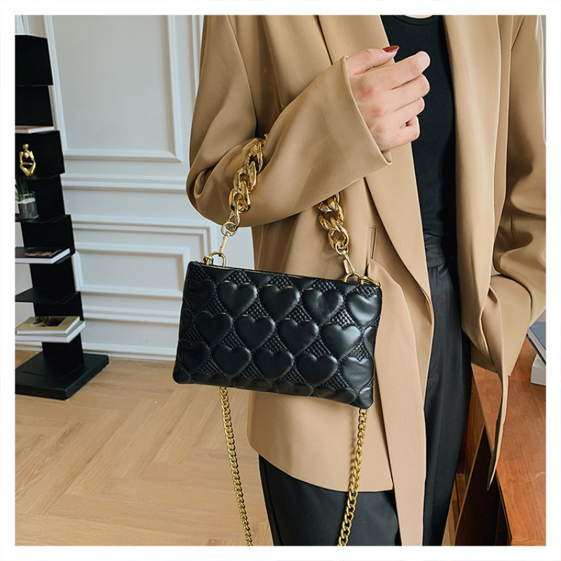 Euro-American Grid Thick Chain Portable Small Square Bag Pu Leather Ladies Handbags Ins Texturer Trend Messenger Handbags Ladies