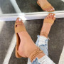 Fashion Design Strap Flat Sandals Summer Ladies Leather Sandals and Slippers Square Head Low Heels Casual Slippers