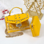 Gold Supplier New Collection 2 Piece Sets Transparent Rivet Bags And Fur Slippers Set Designer Women Handbags Ladies Purses Set