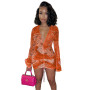 Wholesale Sexy Deep V-neck Printed Flared Sleeves Dress Summer Long Sleeve Pleat Short Dress Ladies Dress 2021