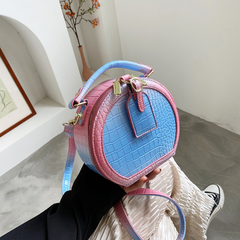 New Fashion Gradient Color PU Leather Handbags Designer Shoulder Round Bags For Women Hand Bags Ladies Purses 2021