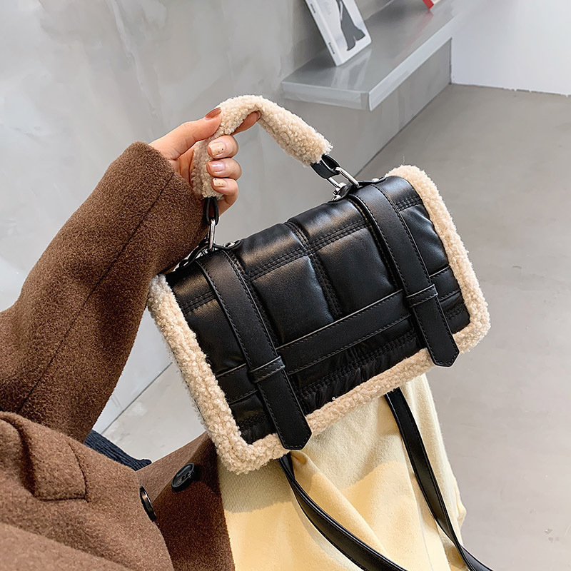 Ins New Trendy Ladies  Messenger Bag Autumn And Winter Fur Bag Stitching One-Shoulder Small Square Bag Fashion Handbag