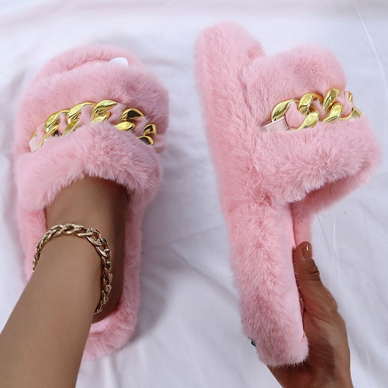 Wholesale Amazon Hot Sandals Women 2021 New European And American Flat Bottom Wool Metal Sexy Luxury Slippers