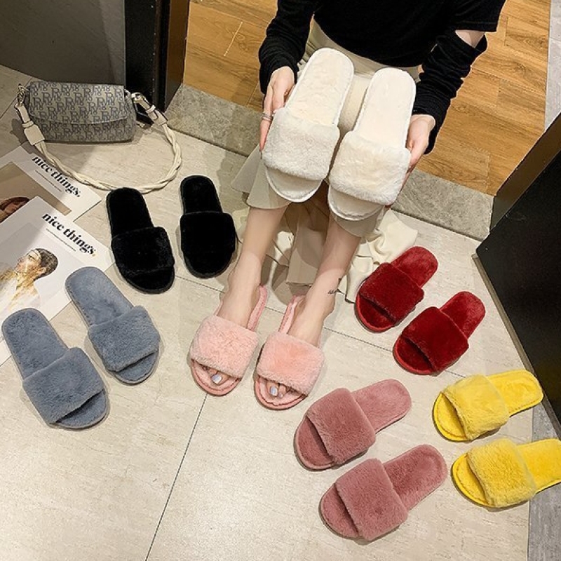 New Hot Selling Indoor Home Fluffy Plush Slippers In Autumn And Winter Large Size Slippers Cotton Wool Slippers Women